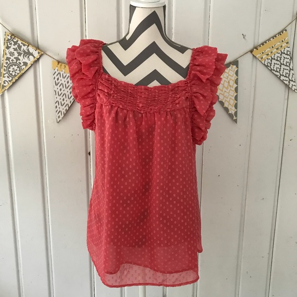 Black Rainn Tops - Black Rainn Coral Swiss Dot Sheer Layered Top